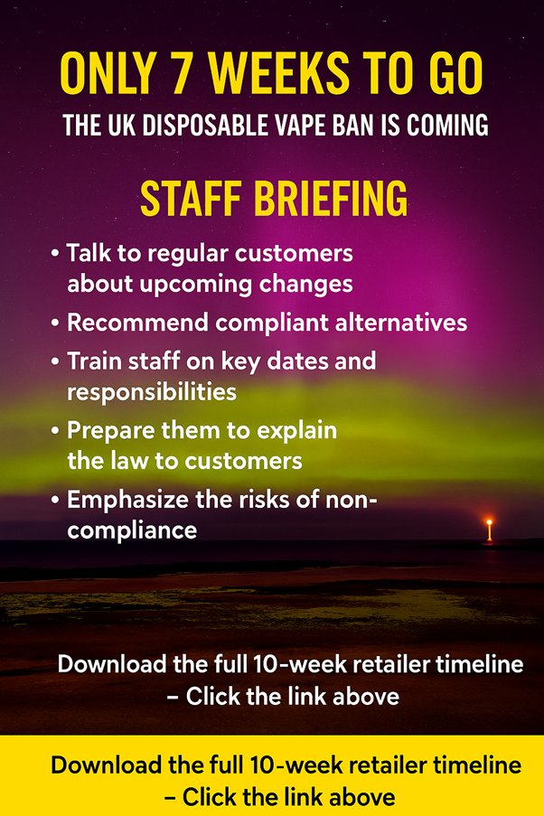DavidAl11966542's tweet photo. The better prepared your team is, the smoother your transition will be.

📥 Download the full 10-week timeline here: https://t.co/II6FzPJjV1

#VapeBan #RetailCompliance #TradingStandards #VapeRegulations #UKRetail #SingleUseVapes #VapeBan2024 #RetailReady https://t.co/6mXVJxzPKe