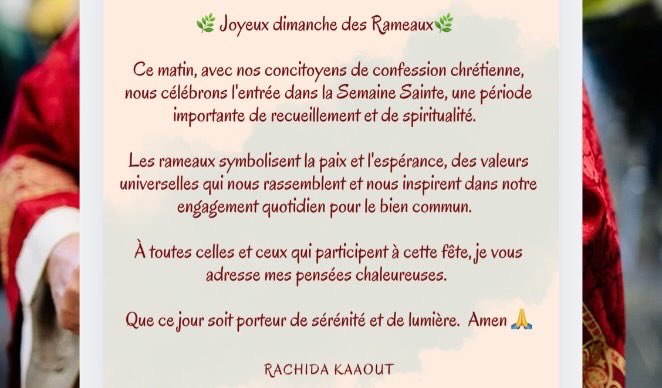 🌿 Joyeux dimanche des Rameaux🌿  

Ce matin, avec nos concitoyens de confession chrétienne, nous célébrons l'entrée dans la Semaine Sainte, une période importante de recueillement et de spiritualité.  

#Rameaux #Paix #Espérance #Solidarité