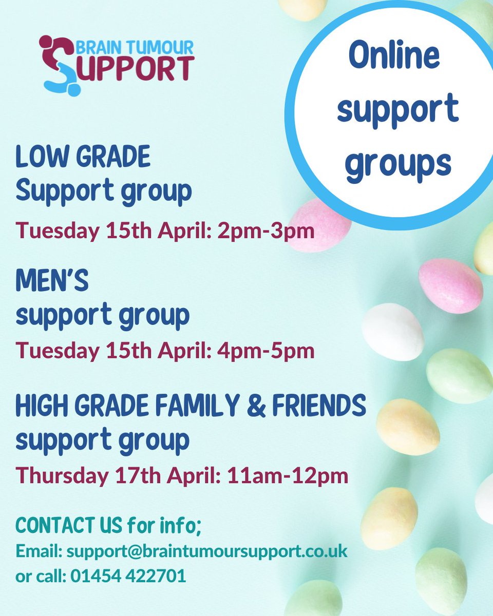 Brain Tumour Support π (@braintumoursupp) on Twitter photo We are online this week for you with three different support groups.
To find out more about any of our support groups, please call 01454 422701 or email support@braintumoursupport.co.uk
#braintumoursupportgroups #braincancer #carerssupport #braintumourawareness We are online this week for you with three different support groups.
To find out more about any of our support groups, please call 01454 422701 or email support@braintumoursupport.co.uk
#braintumoursupportgroups #braincancer #carerssupport #braintumourawareness
