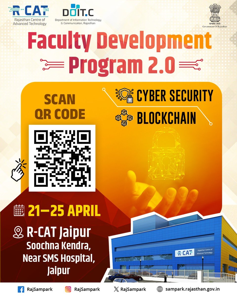rajrcat's tweet image. R-CAT brings back its flagship FDP-now with fresh perspectives and tools!
Join us for FDP 2.0, a five-day immersive program on innovative teaching and digital integration.

R-CAT Jaipur, Soochna Kendra, Jaipur
21–25 April
Register now - docs.google.com/forms/d/e/1FAI…
#RCATFDP #Rcat