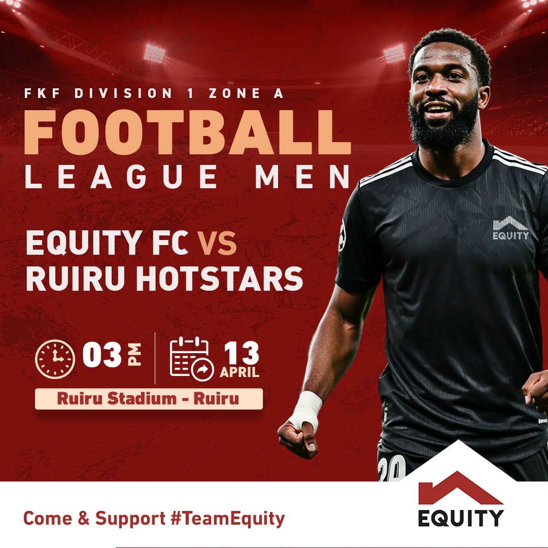 KeEquityBank's tweet photo. Today, all roads lead to the Ruiru Stadium to watch #TeamEquity battle it out against the Ruiru Hotstars. See you there!

#EquitySports #Football https://t.co/9bSbhsBg9I