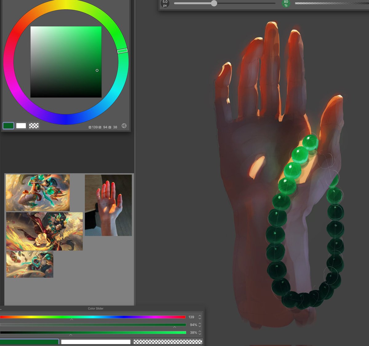 Hand with jade beads