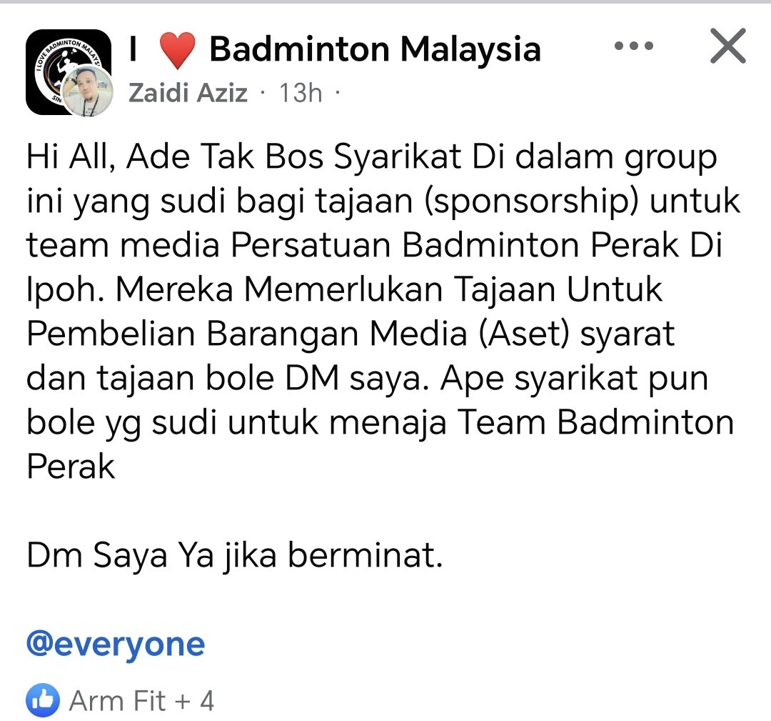 Bobosh (@bobosh85) on Twitter photo Hi BL π²πΎ. BA Perak perlu kan sumbangan utk media team (biasa Perak organiseπ²πΎ IC).
Kalau siapa2 kenal insan2 dermawan nk taja, boleh contact Zaidi Aziz (dia staff BAM)
p/s: da mintak izin dia utk post sini.. Mintak tlg <a href="/craigansibin/">Giarc Nibisna</a> <a href="/ThongWeeDaphne/">Twee Twee</a> <a href="/aiman_sekaiichi/">Aiman Roshizam</a> Hi BL π²πΎ. BA Perak perlu kan sumbangan utk media team (biasa Perak organiseπ²πΎ IC).
Kalau siapa2 kenal insan2 dermawan nk taja, boleh contact Zaidi Aziz (dia staff BAM)
p/s: da mintak izin dia utk post sini.. Mintak tlg <a href="/craigansibin/">Giarc Nibisna</a> <a href="/ThongWeeDaphne/">Twee Twee</a> <a href="/aiman_sekaiichi/">Aiman Roshizam</a>