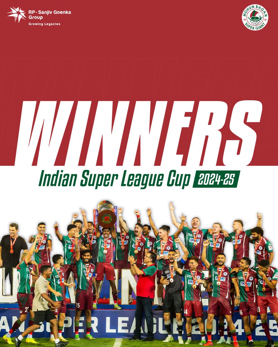 rpsggroup's tweet photo. History created!

@mohunbagansg lifting the #ISLCup in a spectacular finish is a victory powered by passion, legacy, and unstoppable grit.

Champions, then. Champions, now. Champions, always. To the #Mariners, who stood by every step of the way, this one’s for you! #MBSG #RPSGGroup