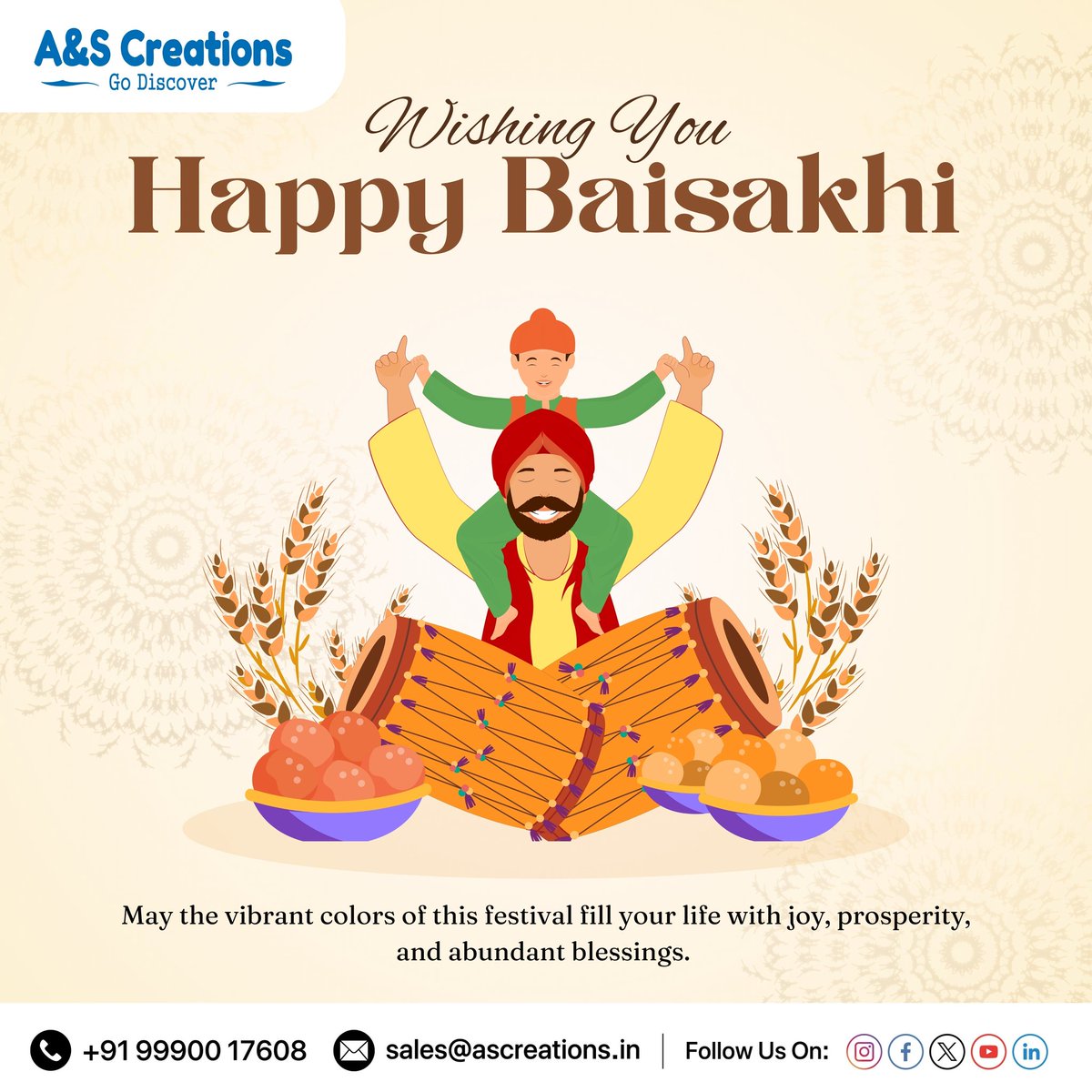 ascreations_ind's tweet photo. 🌾✨ Happy Baisakhi from A&amp;S Creations! ✨🌾

This Baisakhi may your life be filled with joy, your home with harmony, and your heart with gratitude. 🙏🎉💛

#baisakhi #festival #celebrate #farmerlife #farmers #love #india #blessing #waheguru #punjab #baisakhiwishes https://t.co/ZmRfrkjgoU