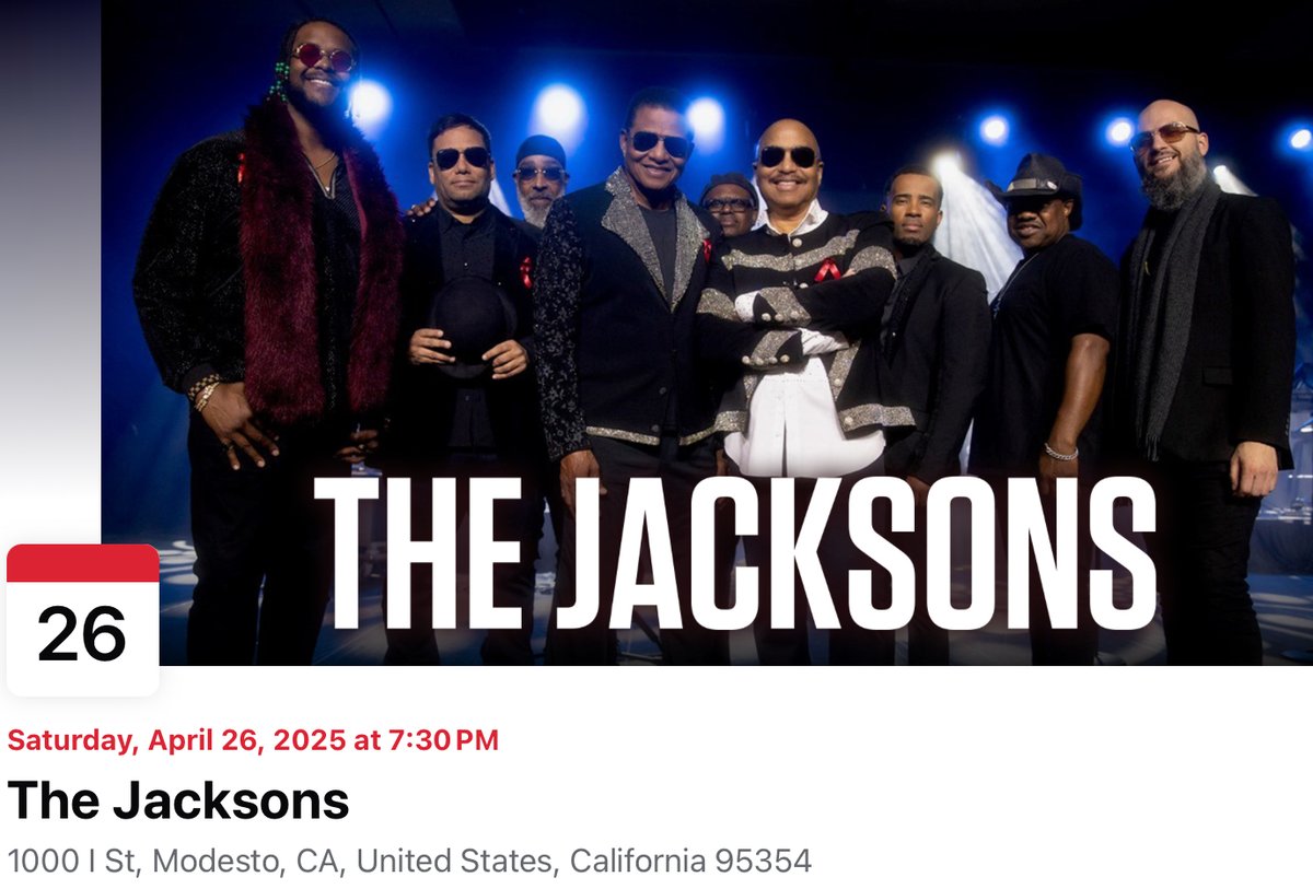 chrislandroche's tweet photo. GALLO CENTER MODESTO CA APR. 26  🚨
THE JACKSONS ( remaining members of the Jackson 5)
jackson 5 hits, michael jackson hits and more! 🎼🎤
#MichaelJackson #thejacksons #jackiejackson #jackson5 #music #modesto #gallocenter #hoflegends 
#records #cds https://t.co/NoZQpdkbOC