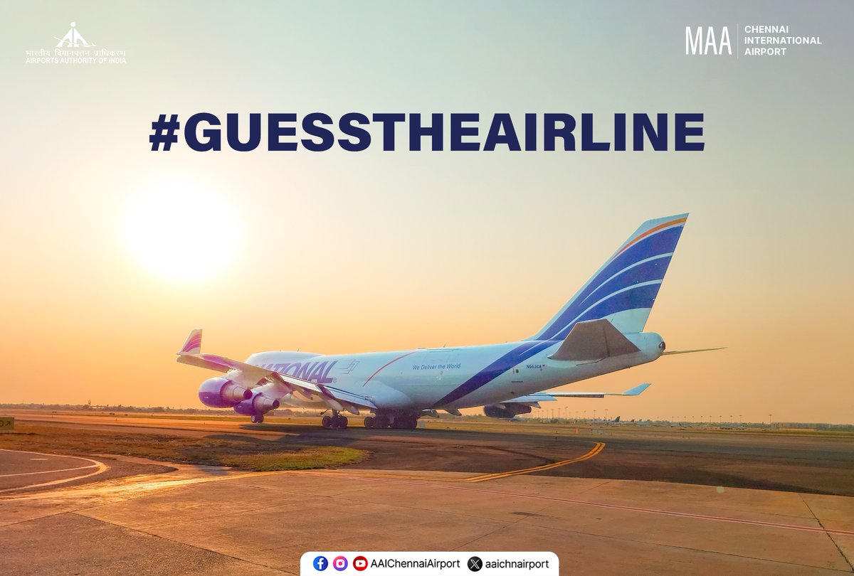 aaichnairport's tweet image. A mighty jumbo is taxiing at Chennai International Airport! Can you #GuessTheAirline it belongs to? Drop your guesses below!

#AviationGeeks #avgeek #AAIAirports #aviation #Chennai #Airport #Airline

@MoCA_GoI | @AAI_Official