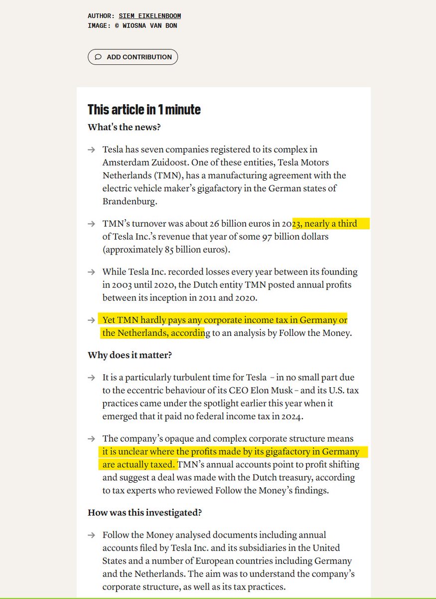 cc: All journalists

Tesla runs one third (!) of all revenue through 7 Dutch 'companies'

Yet pays hardly any taxes in NL, nor in Germany
And paid zero US taxes

Plus: Tesla's company structure now changes quicker than you can say 'opaque tax fraud'

Link: ftm.eu/articles/tesla…
