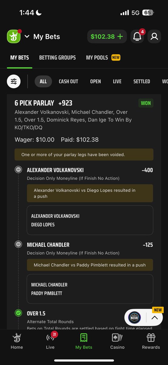 Brendaninc's tweet photo. @DK_Assist volk should not be showing as a push the fight ended in decision. https://t.co/3cIAEpfMjp