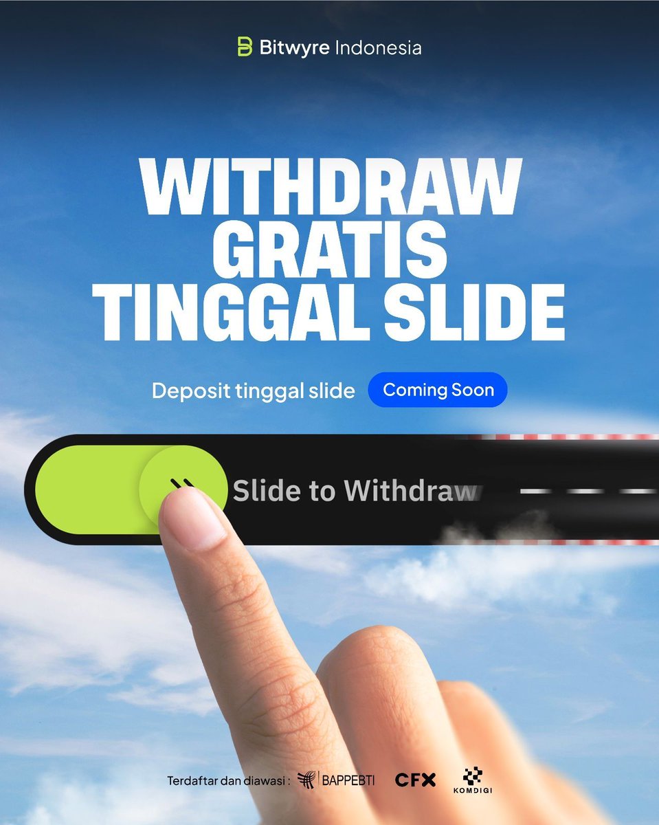 BitwyreID's tweet photo. Withdraw gratis? Cuma butuh satu slide! 🚀

Mudah. Cepat. Aman. Hanya di Bitwyre #TheCryptoSuperApp https://t.co/SKDx3jJiZL