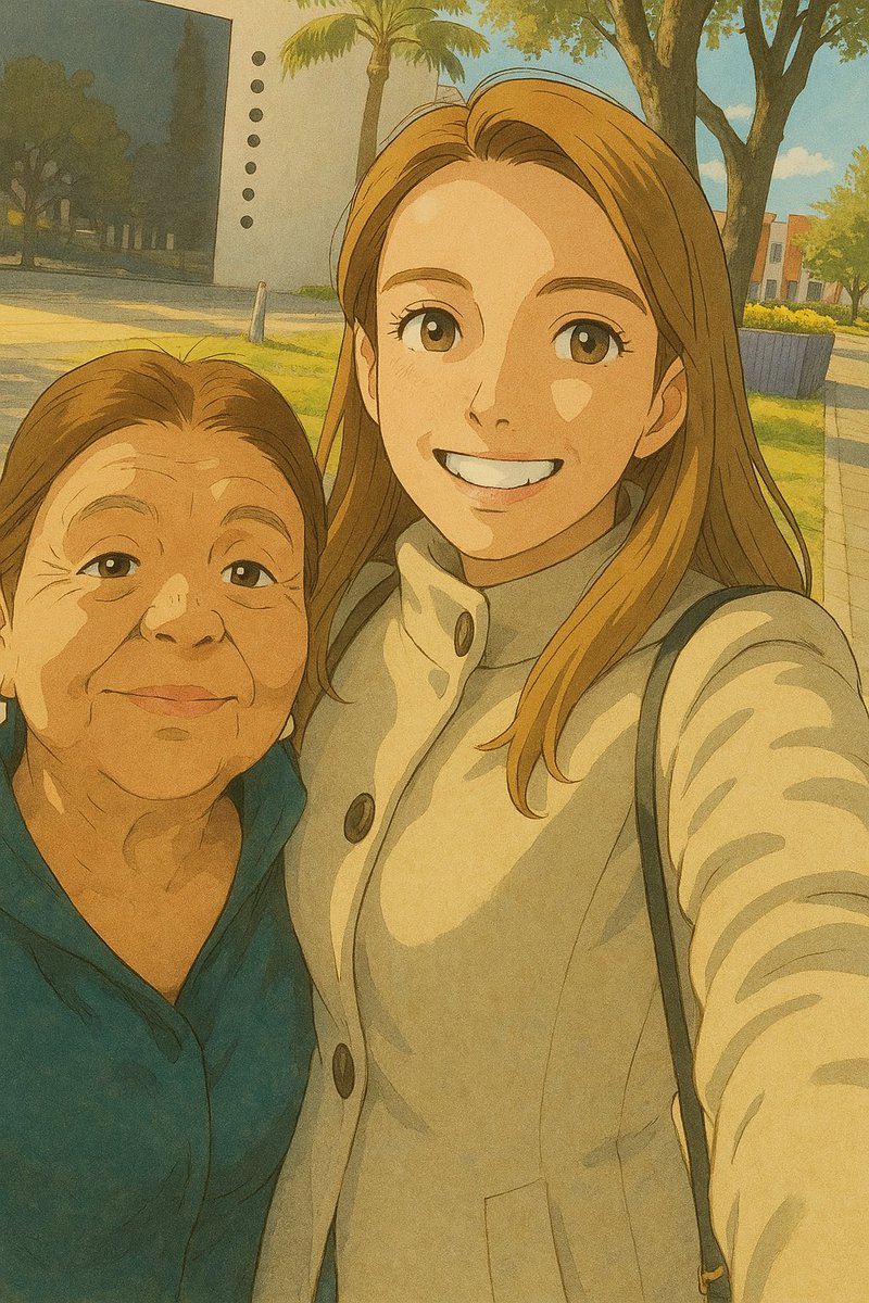 BklaQuintero's tweet photo. He hecho alguna fotos mías en ilustración ghibly, algunas me ha gustado mucho, otras no 🫣 pero al hacer estas fotos de mis padres y yo, me dio mucha nostalgia. Es como si quedaran impresas eternamente en mi corazón 🩷🫶🏼 ✨ https://t.co/awjlDP86LS
