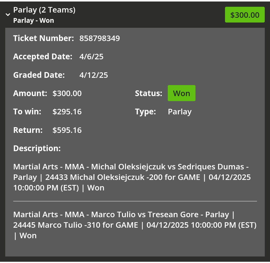 MMA_Clubhouse's tweet photo. The bounce back is here! We end the night up +6.69 units overall 💰💰. Hustle don't sleep, so we'll get right into the next cards tape 🫡
#MMATwitter #GamblingTwitter #MMAClubhouse https://t.co/3tJf3mXdps