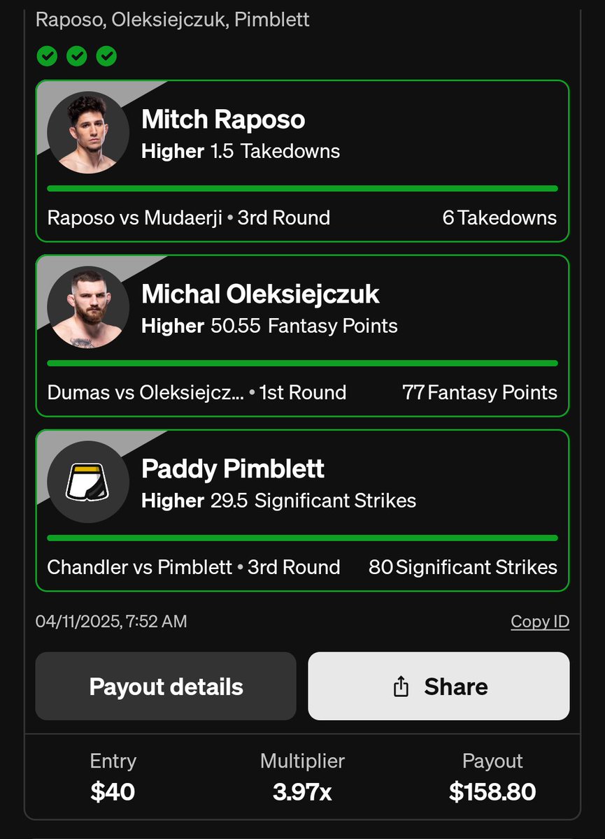 MMA_Clubhouse's tweet photo. The bounce back is here! We end the night up +6.69 units overall 💰💰. Hustle don't sleep, so we'll get right into the next cards tape 🫡
#MMATwitter #GamblingTwitter #MMAClubhouse https://t.co/3tJf3mXdps