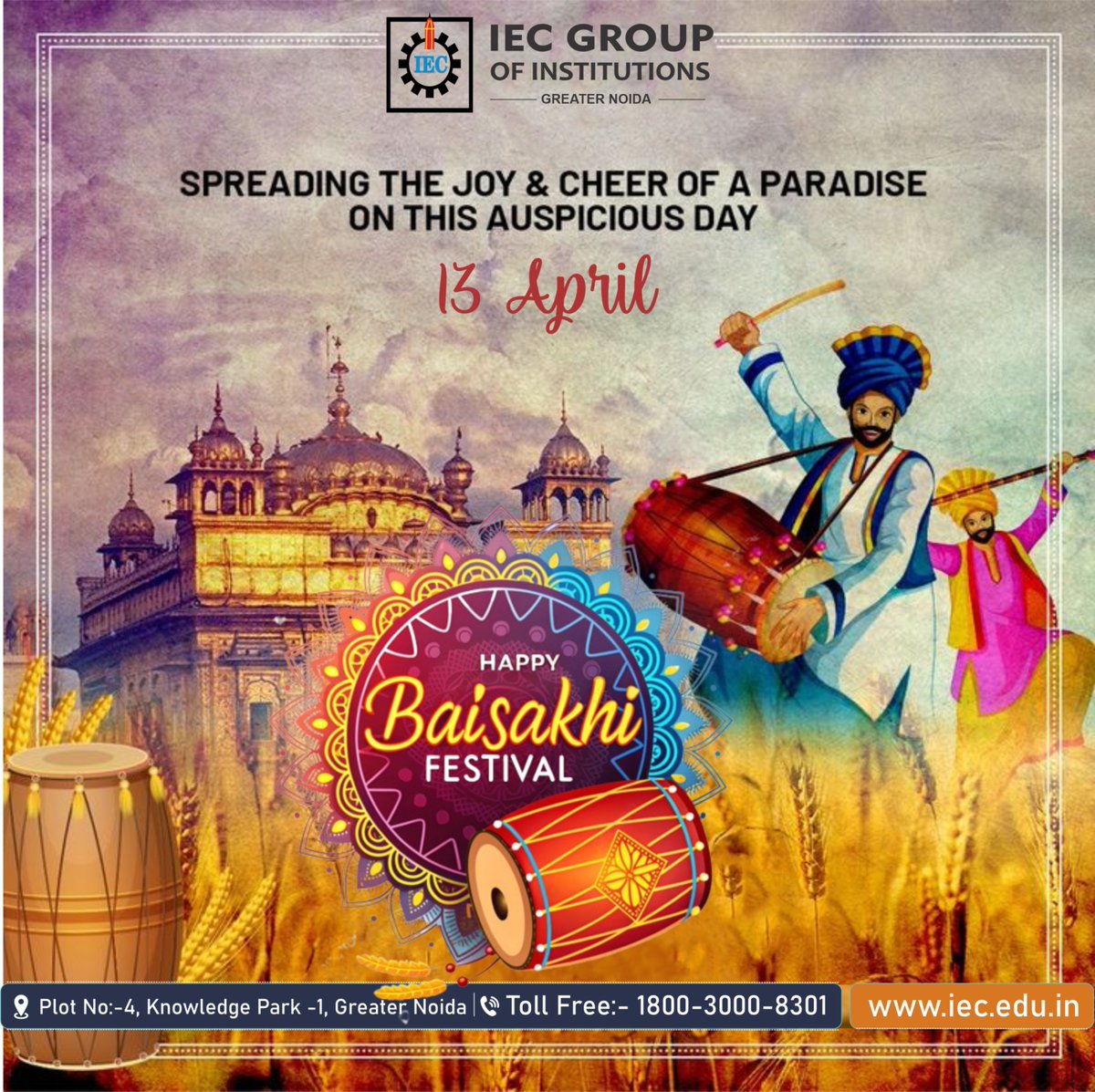 iecforall's tweet photo. 🌾 Happy Baisakhi! 🌾

IEC Group of Institutions, Greater Noida, wishes everyone a joyful and prosperous Baisakhi!
Let’s celebrate the spirit of new beginnings with peace, happiness, and the joy of togetherness.

🌐 https://t.co/P5U2YDuuLM

#HappyBaisakhi #Baisakhi2025 https://t.co/EPkR14C8iY