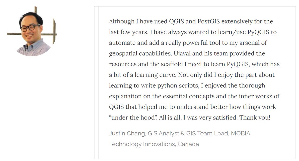 spatialthoughts's tweet photo. Registration is open for the next cohort of the #PyQGIS Masterclass by Spatial Thoughts. A comprehensive course to learn how to customize and automate #QGIS using #Python. Learn more and sign-up at https://t.co/lditboHTWB https://t.co/WaDrZRZzMI