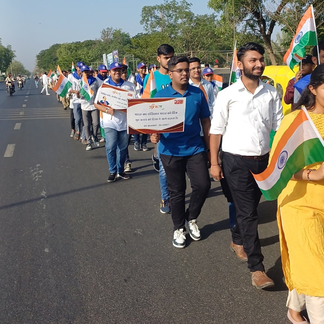 YASMinistry's tweet photo. In a heartfelt tribute to Babasaheb, the streets of Gujarat were energized by the footsteps of #MYBharat volunteers participating in the #JaiBhimPadyatra, honoring Dr. B.R. Ambedkar’s powerful message of equality, justice, and unity for all people. https://t.co/Ss0y3dkcgH