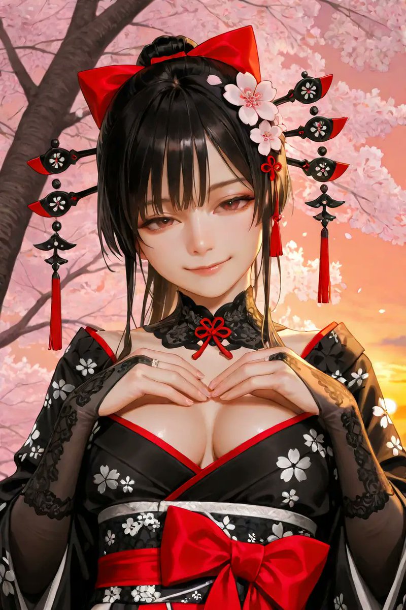 💞　雅なる宴

　春霞に包まれた花の道、
　夕陽に照らされた舞妓は、
　静かに両手で心を象る。

　今宵、　桜の下でひらかれる“雅なる宴”に、
　秘めた想いを胸に忍ばせて。
　その微笑みが、
　宴の始まりを告げる合図となる。