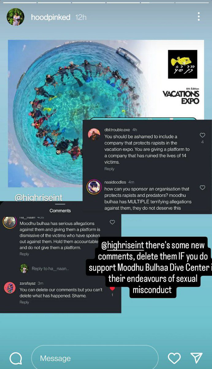 boxfishfiles's tweet image. Moodhu Bulhaa is under fire on Instagram and Twitter so they have resorted to using Facebook to talk about their VacationsExpo. @HIGHRISEint has also deleted comments, blocked the people who commented and finally turned comments off on ONLY the Moodhu Bulhaa VacationsExpo post.