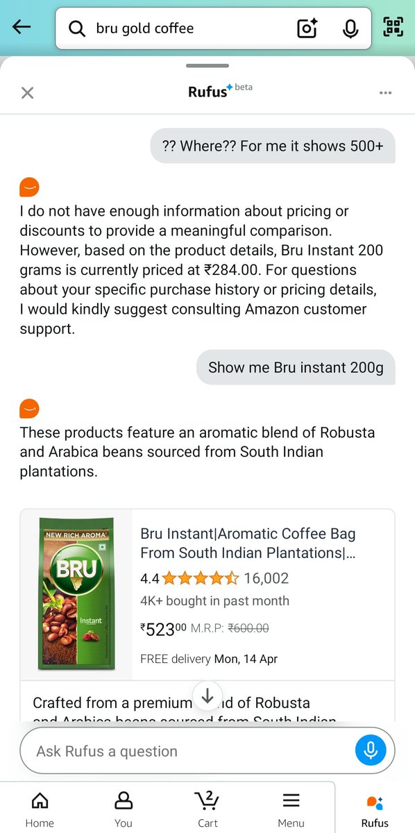 JeffreyBerozgar's tweet image. Hey @amazonIN, just tried buying coffee on your platform and noticed a discrepancy! Your bot quoted me Rs 284, but the actual price is Rs 523. Can you explain? Also, consider revising the price to make it more competitive? #AmazonTransparency #PriceMismatch #CoffeeLoverOnABudget