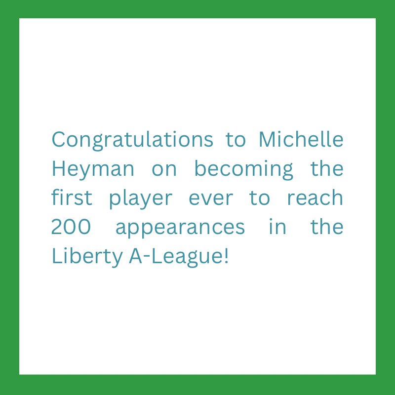 200 Games. One Legend. Congrats #MichelleHeyman. 

A trailblazer, leader, &amp; icon of the game – Michelle’s impact is nothing short of extraordinary. Here’s to every goal, win, &amp; moment that’s inspired the next generation 👏👏👏