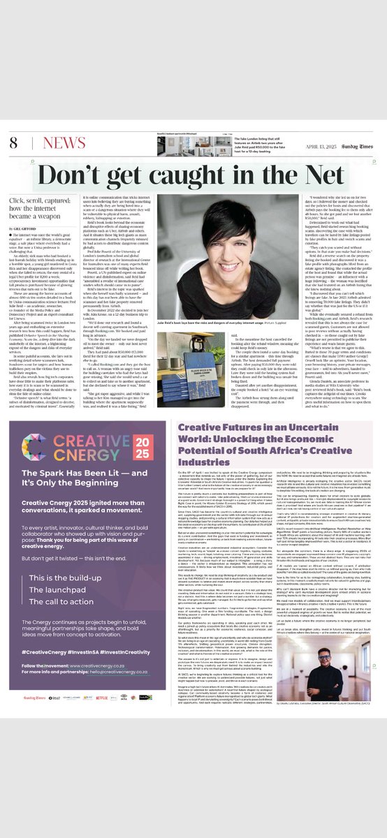 Siya Tyali (@tyalisiya) on Twitter photo Prof Julie Reid <a href="/jbjreid/">Julie Reid</a> of <a href="/unisa/">Unisa</a> <a href="/unisachs/">Unisa College of Human Sciences</a> is prominently featured on the Sunday Times today. The piece is about her book which tackles the area of internet usage. The book is also aligned to one of Unisa’s catalytic niche areas, 4IR and digitization 📚cc <a href="/LenkaBula/">LenkaBula</a> <a href="/osipuka/">Injoli yeSizwe and Intlabi Enkulu</a> Prof Julie Reid <a href="/jbjreid/">Julie Reid</a> of <a href="/unisa/">Unisa</a> <a href="/unisachs/">Unisa College of Human Sciences</a> is prominently featured on the Sunday Times today. The piece is about her book which tackles the area of internet usage. The book is also aligned to one of Unisa’s catalytic niche areas, 4IR and digitization 📚cc <a href="/LenkaBula/">LenkaBula</a> <a href="/osipuka/">Injoli yeSizwe and Intlabi Enkulu</a>