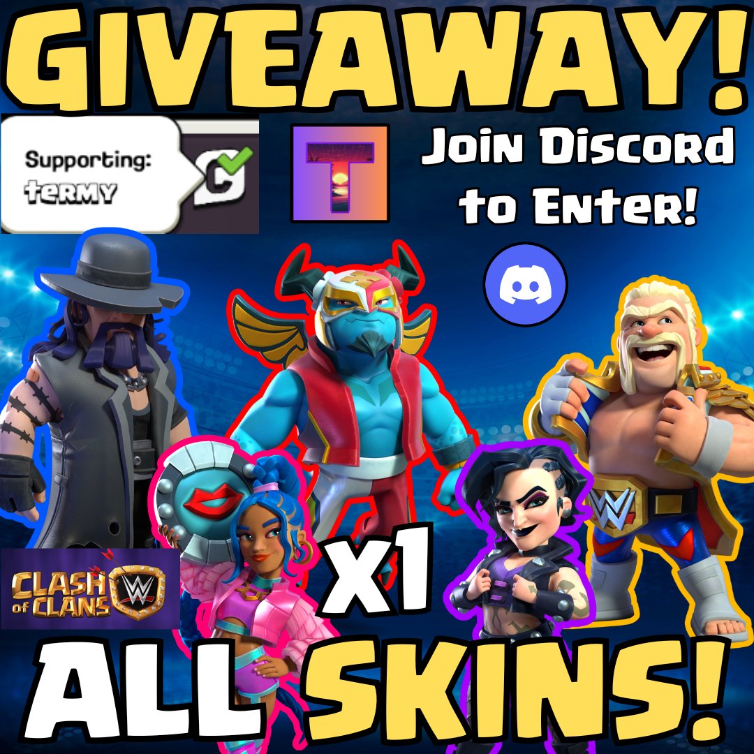 To Celebrate an AMAZING Month, I am Giving away a FULL WWE SKIN SET to 1X WINNER!

HOW TO ENTER: 
👍Like This Post     
♻️Retweet
❤️Follow <a href="/Termynater_/">Termynater</a> 
✅Tag Friend 
➡️Join Discord and go to #giveaways tab! - discord.gg/f4jPVe2uvc

#Clashamania #ClashOfClans #GiftedbySupercell