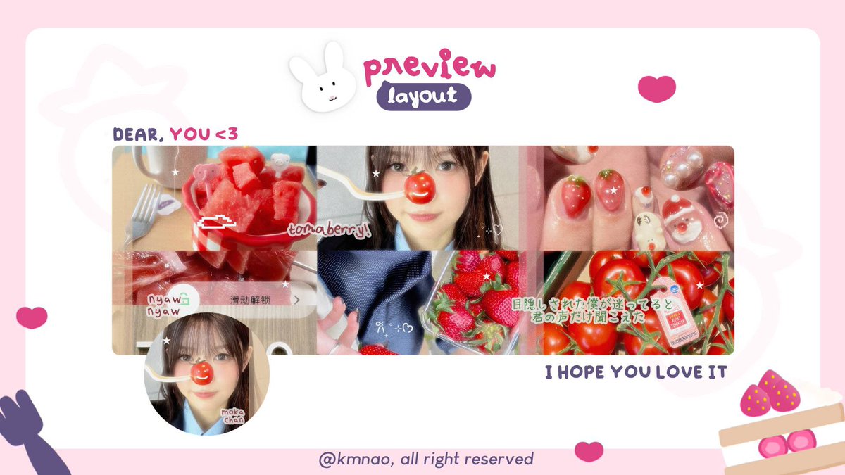 help repost, thank you!

dalam rangka merayakan ulang tahun kak Kale (<a href="/novemrber/">kaaaaale! ♥︎</a>) #2DecadesOfKale, aku bawa 4 SLOT FREE LAYOUT BY REQUEST dengan katalog tiramichu dan purin! slotnya bisa didapat jam 20.15 WIB 🗯️  jangan lupa cek tweet dibawah untuk rulesnya!

#zonauang