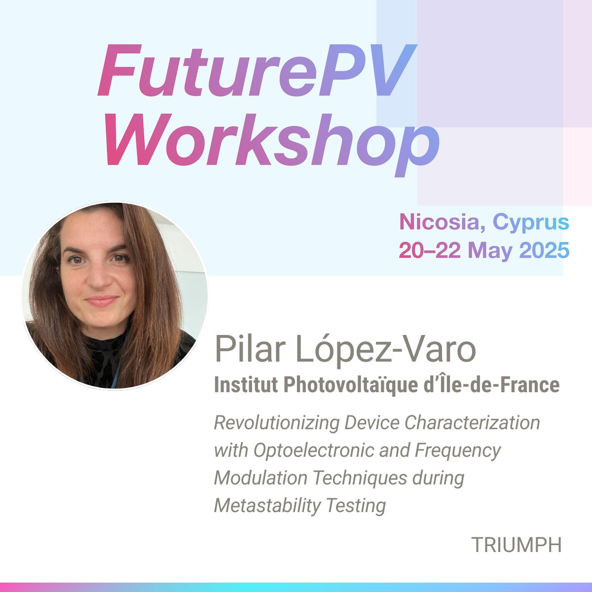 TESTARE Project (@testareproject) on Twitter photo Pilar López-Varo from IPVF will provide insights on Revolutionizing Device Characterization in the #FuturePV next month.
<a href="/DiamondHorizEU/">Diamond Project</a> #LAPERITIVO #PERSEUS #SMARTLINEPV #NEXUSPV <a href="/TriumphEurope/">TRIUMPH - Horizon Europe</a>
#Apollo <a href="/Amires_EU/">AMIRES</a> <a href="/Luminosity_EU/">LUMINOSITY_EU</a> #PHOENIX #PEARL #solmates #circularpv <a href="/UCYOfficial/">University of Cyprus</a> Pilar López-Varo from IPVF will provide insights on Revolutionizing Device Characterization in the #FuturePV next month.
<a href="/DiamondHorizEU/">Diamond Project</a> #LAPERITIVO #PERSEUS #SMARTLINEPV #NEXUSPV <a href="/TriumphEurope/">TRIUMPH - Horizon Europe</a>
#Apollo <a href="/Amires_EU/">AMIRES</a> <a href="/Luminosity_EU/">LUMINOSITY_EU</a> #PHOENIX #PEARL #solmates #circularpv <a href="/UCYOfficial/">University of Cyprus</a>