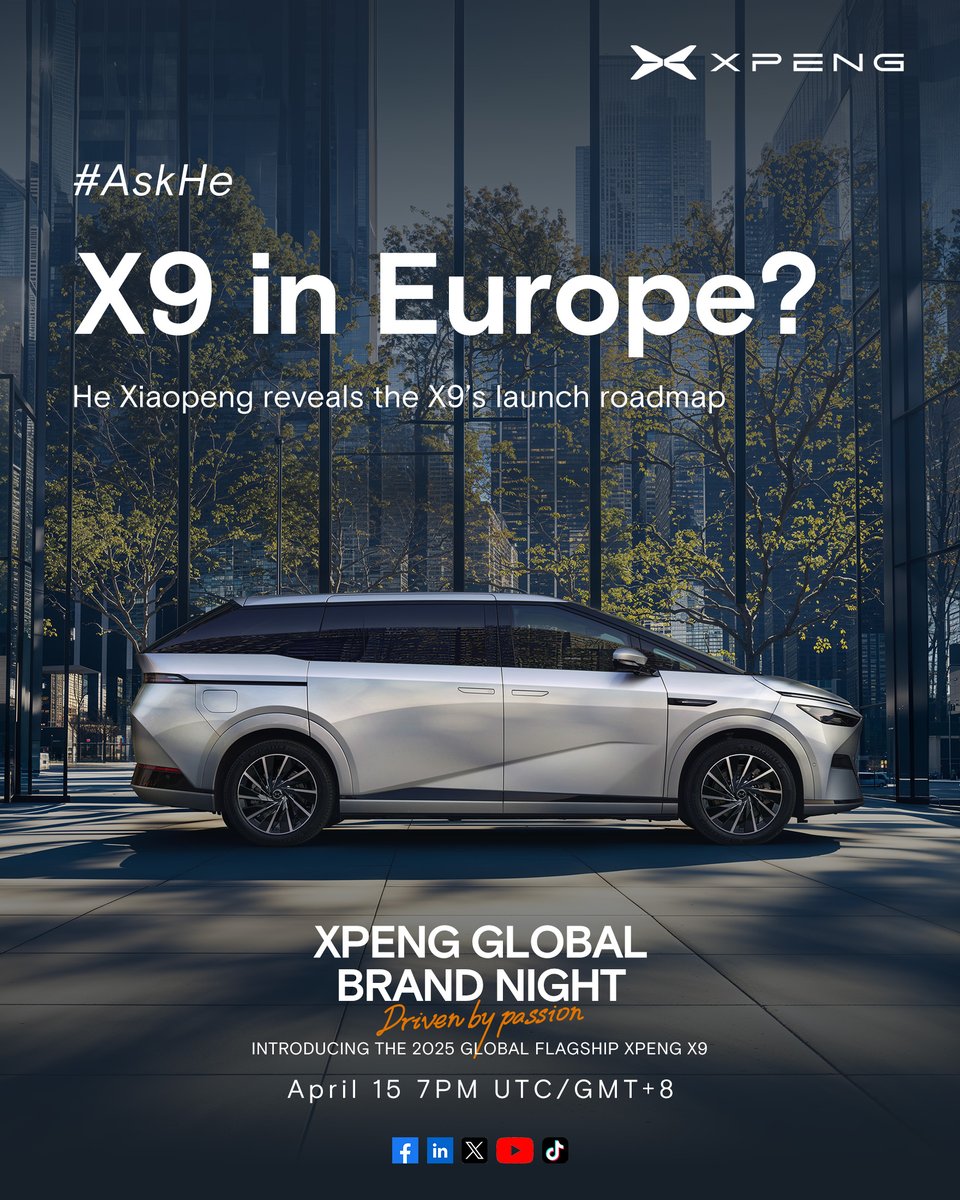 Got a lot of messages from our European XPENG fans lately: "When is the X9 coming to Europe?"; "Will XPENG's Turing AI go global?"...
Two days to go. Let's talk on April 15th!
#XPENG #Drivenbypassion https://t.co/bUR6CwyyLa