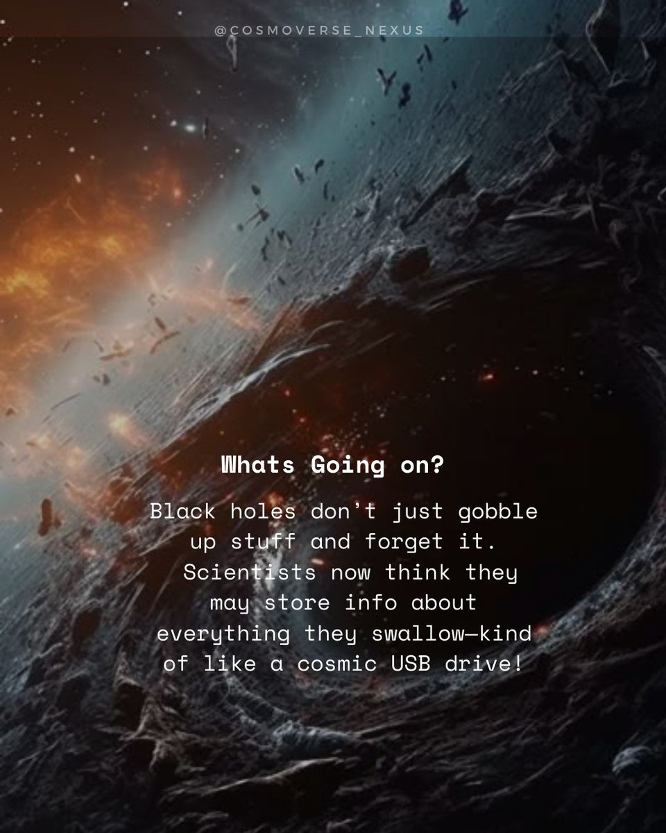 UrshitaXo's tweet photo. Black holes might be recording everything they eat in bizarre quantum mazes.
New theories say they aren’t empty, but filled with fuzzy info-packed layers.
#CosmoverseNexus #BlackHolesExplained #QuantumStuff #SpaceIsWeird #GenZScience #AstrophysicsForAll #FuzzballTheory #Quantum https://t.co/Di6pU5iUiw