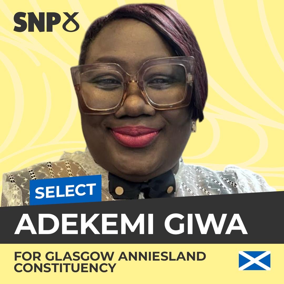 AdekemiGiwa's tweet photo. **A Message from Adekemi Giwa – SNP Candidate for Glasgow Anniesland**
I’ve lived, worked, and raised my family in **Glasgow Anniesland** for 17 years. This isn’t just my constituency—it’s my *community*. Where my children went to #St Paul’s and #St Thomas Aquinas. Where I #Work. https://t.co/vtyYcdZB4i