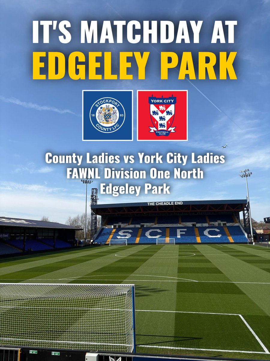 SCLadiesFC's tweet image. 𝑰𝒕’𝒔 𝑴𝒂𝒕𝒄𝒉𝒅𝒂𝒚… 🔵⚪️

Edgeley Park awaits! 🏟️

County Ladies host York City in SK3 this afternoon, in our final home game of the season. 🏡

Tickets have gone off sale online, but can still be purchased from the ticket office at Edgeley Park. 🎟️

#StockportCounty
