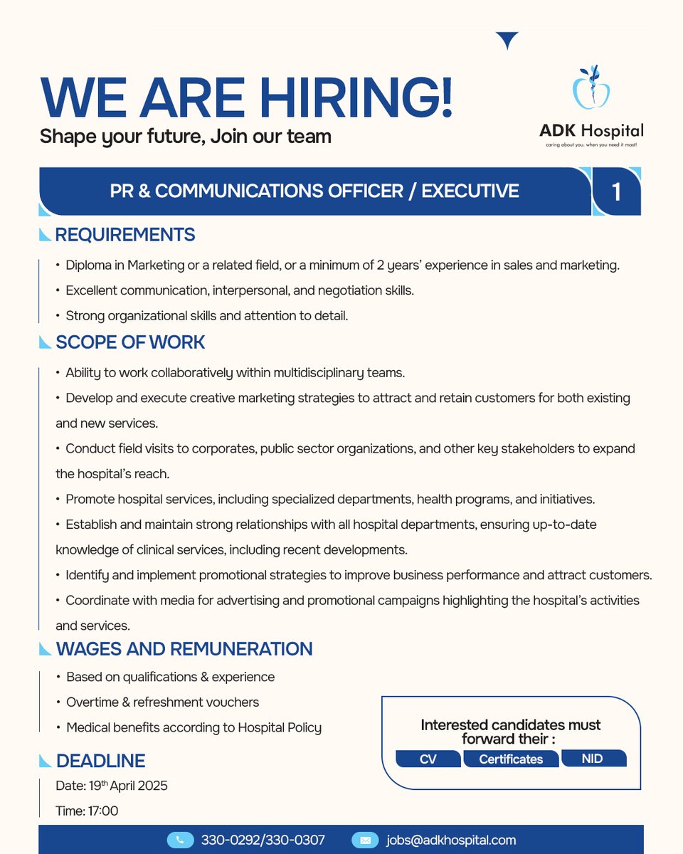 ADKHospital's tweet photo. Job Opportunity!
#TeamADK #ADKHospital https://t.co/mLaqQBXnuk