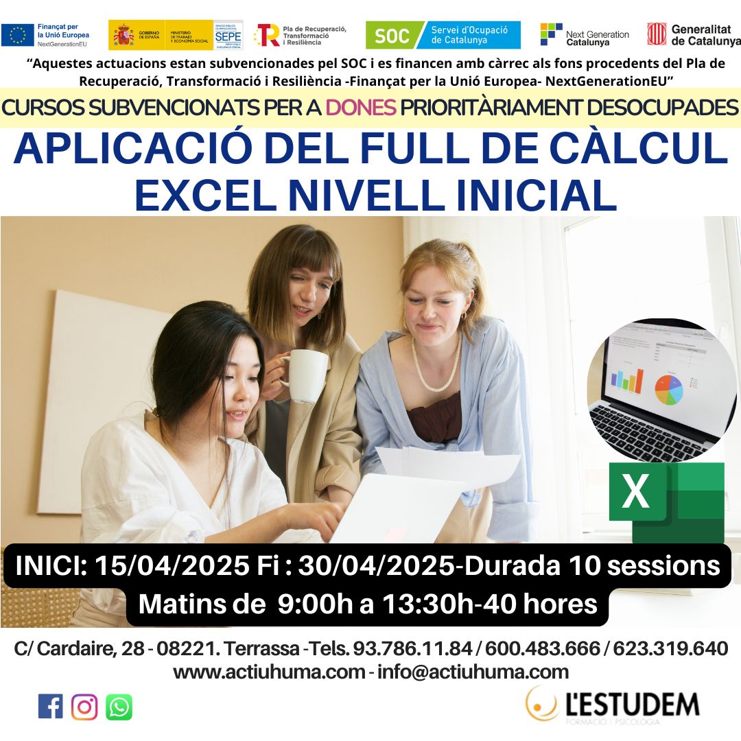 actiuhuma's tweet photo. Cursos ADA subvencionats per a "Dones", només 10 sesions, inscriu-te, no perdis la teva opció ‼️
Cursos ADA subvencionados para “Mujeres” solo 10 sesiones, inscribete, no pierdas tu opción ‼️ https://t.co/pLWfgT64Hp