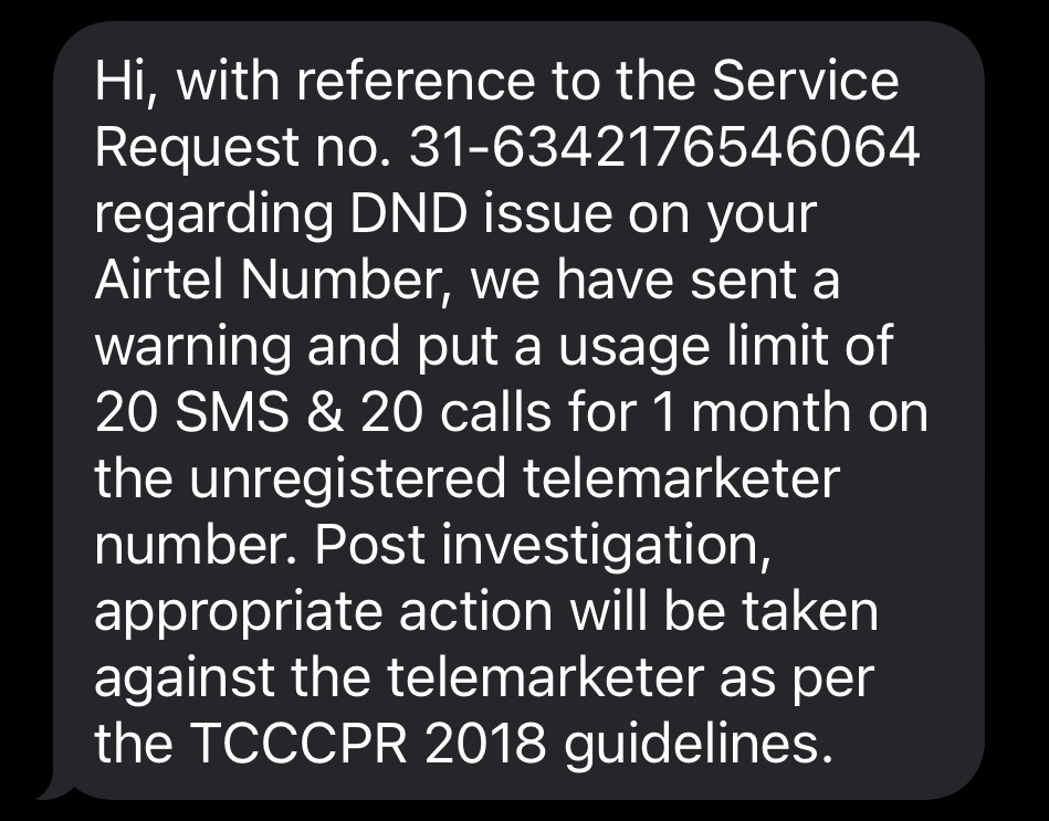 abidsensibull's tweet image. Hit them where it hurts. If you raise a complaint to your telecom operator on spam call, the spammer gets 20 calls and 20 SMS limit. If you are on Airtel this takes less than 1 minute using the Airtel thanks app. Please share widely with a vengeance. A thousand retweets please