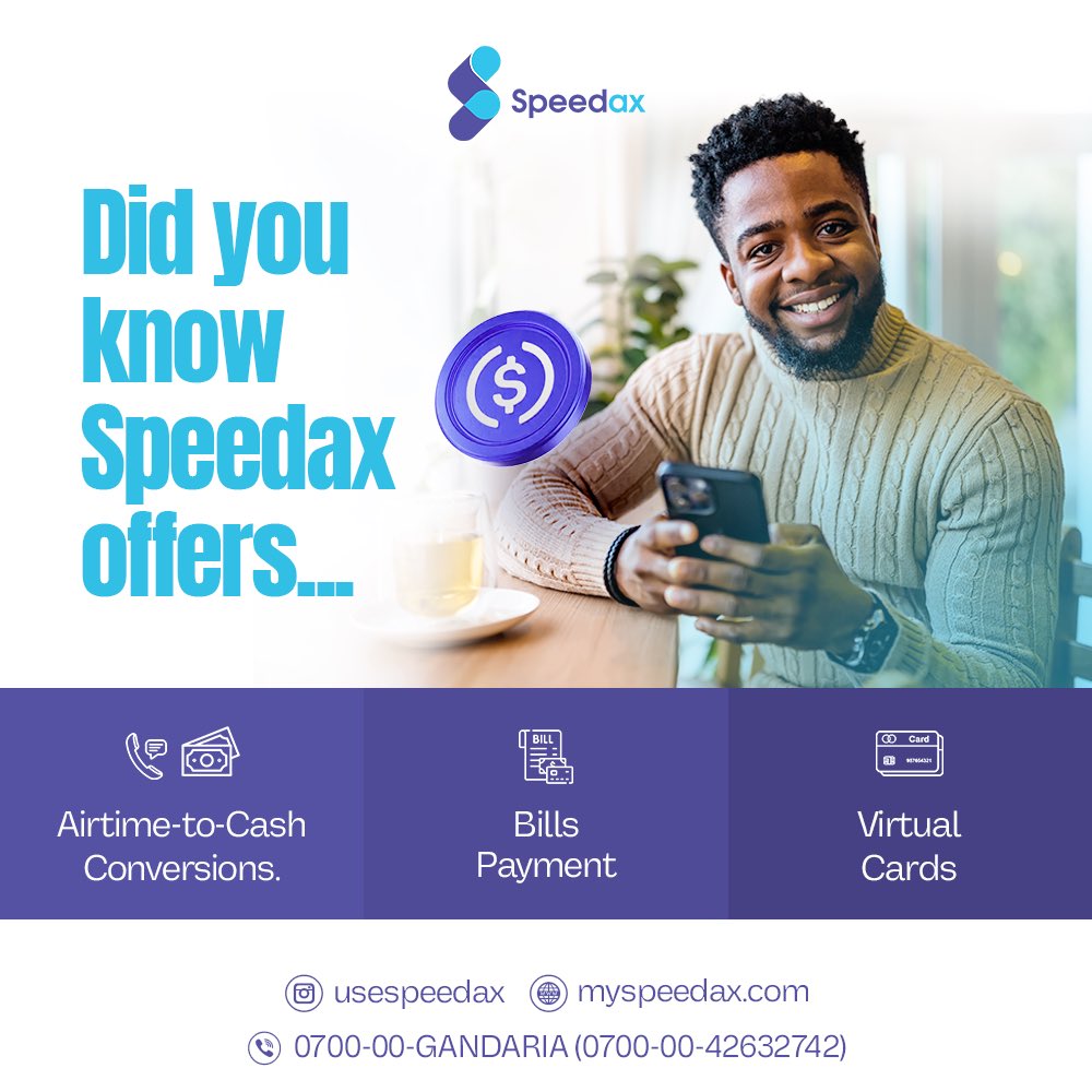 usespeedax's tweet image. Did you know Speedax offers airtime-to-cash conversions, budgeting tools, and virtual cards?

#SpeedaxTools #FintechAfrica #SmartBanking