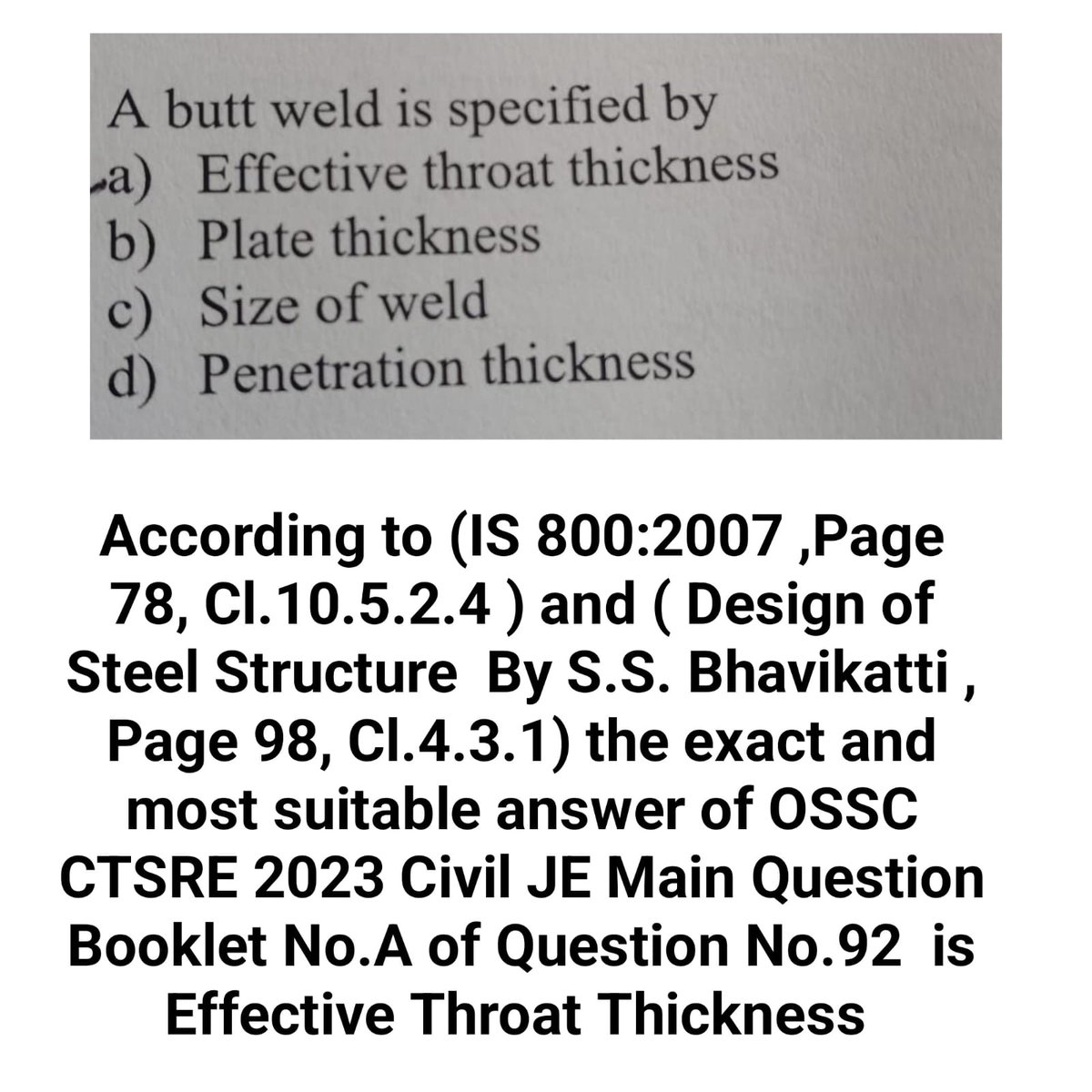 ErSoumyaRanja11's tweet photo. Respected @abhayips86 Sir,
We are writing to request a review  for Q No 92 of set A in the CTSRE23 Civil Main Exam
According to our understanding &amp; supporting documents,the correct answer to Q No 92 should be Option A
We kindly request you to consider our Supporting documents. https://t.co/zxyOPsxeNR