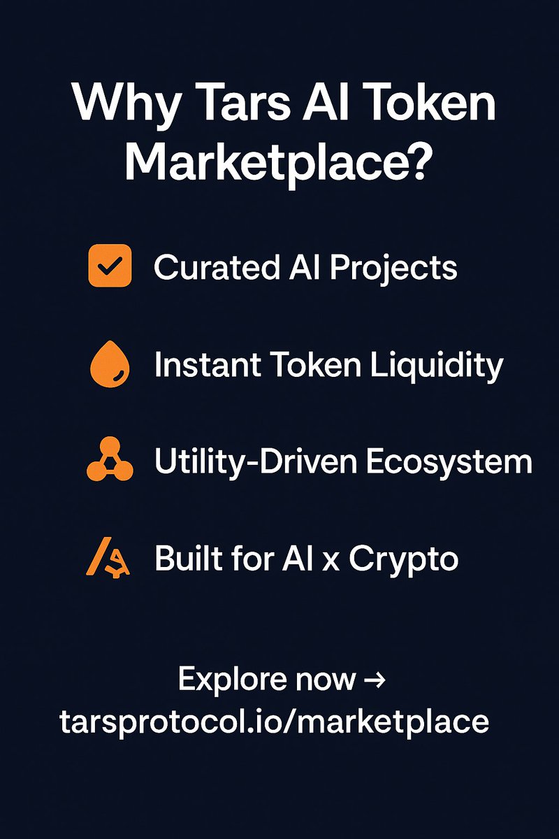 _BobOnChain's tweet photo. The Future of AI Tokens is Here.
Most marketplaces are built for coins.
Tars built one for the future.
Here's how the Tars AI Token Marketplace is unlocking real utility in the AI x Crypto meta—and why you should care.
@tarsprotocol
#TarsProtocol
#TarsMarketplace
@tarsprotocol https://t.co/QV2WDe3bwa