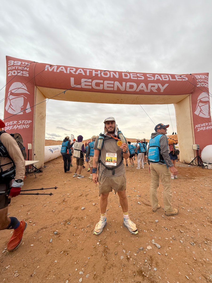SamJonesMCR's tweet photo. World’s Toughest Foot Race… completed it mate ✅ 

A self sufficient 250km across the Sahara Desert for the #MDSLegendary. I’ve had this race in the back of my head for a long, long time and it’s been class to tick it off. It was such a great experience but also just stupid. https://t.co/UkzQhoXpnw