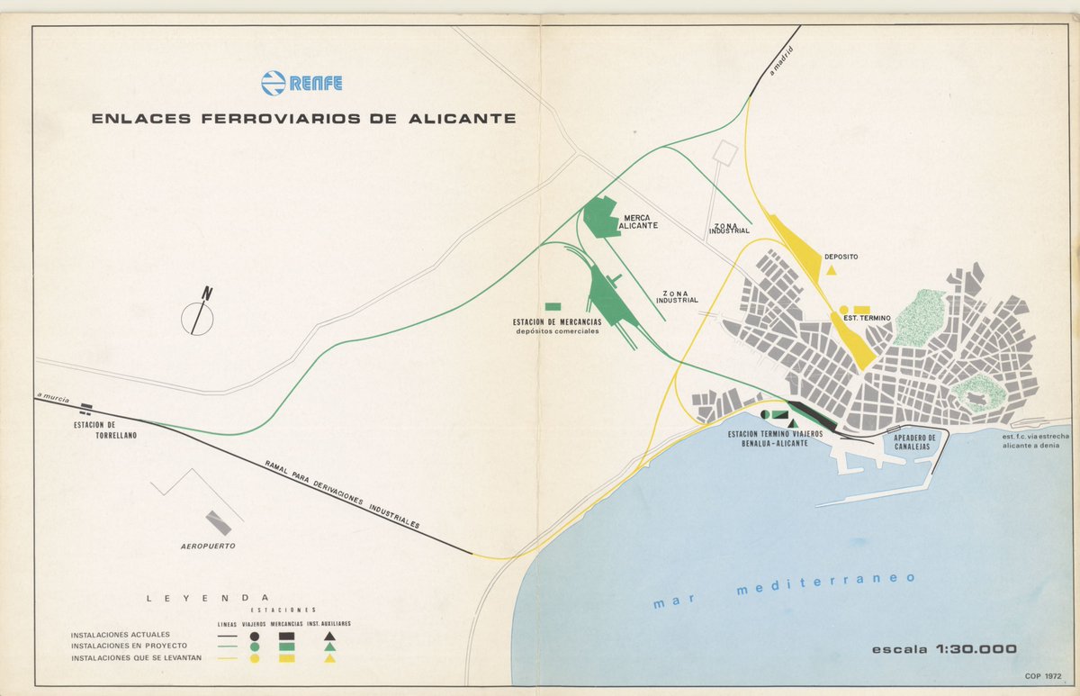 En los años 70 y 80 se proyectaron varias reformas de los enlaces ferroviarios, este es el de Alicante