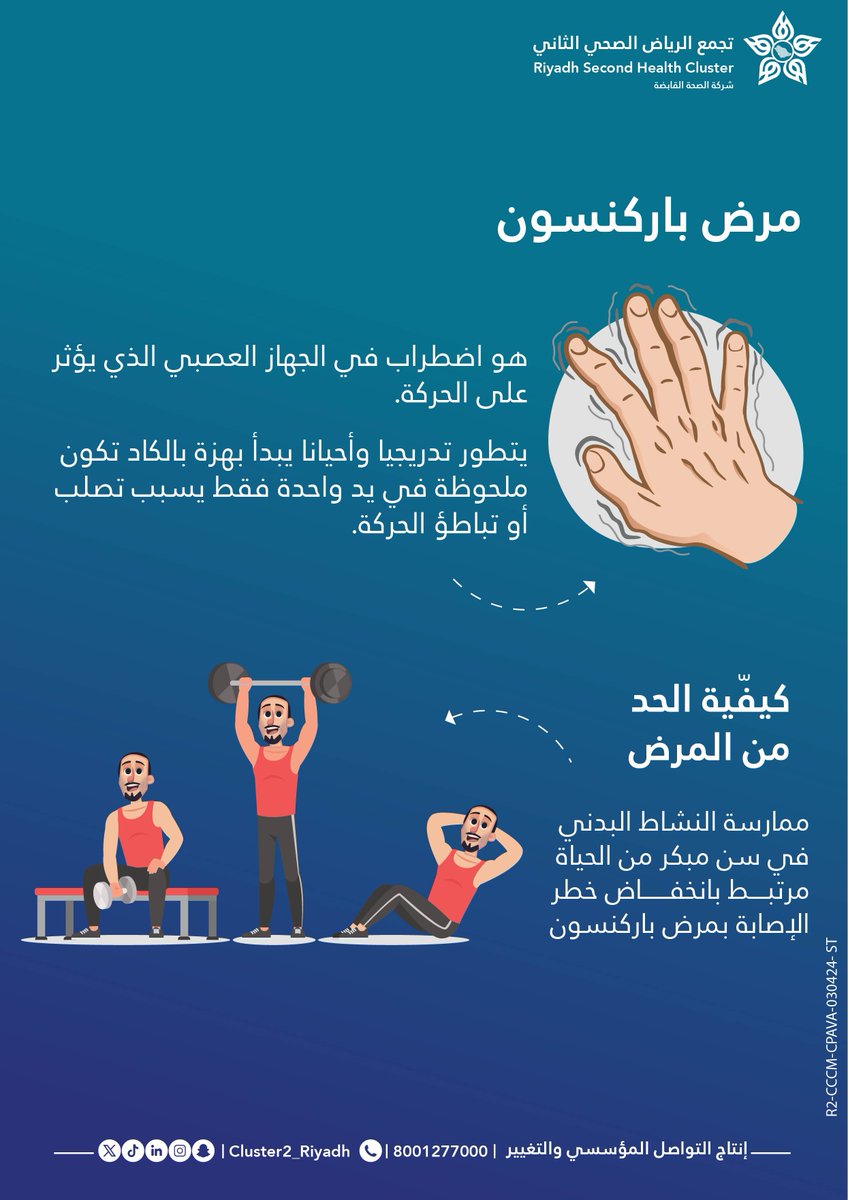 مرض باركنسون ..اضطراب في الجهاز العصبي ..!

#اليوم_العالمي_لشلل_الرعاش
#تجمع_الرياض_الصحي_الثاني
