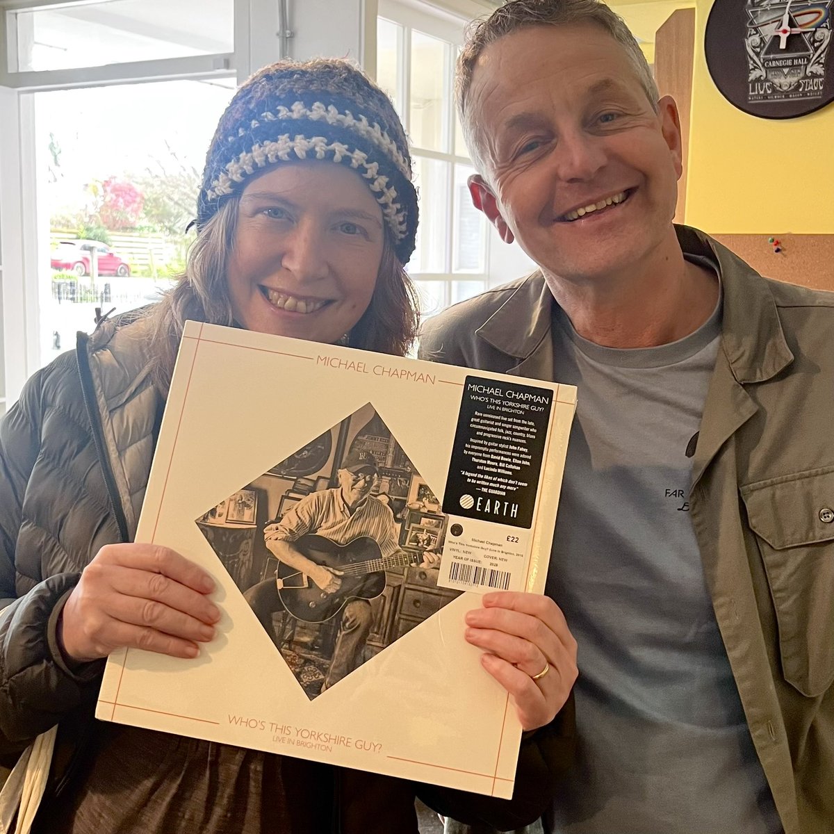 sarahmcquaid's tweet photo. Here I am with Paul Noble, genial owner of #FarLandRecords #Penzance, brandishing yesterday’s #RecordStoreDay purchase: #EarthRecordings #FireRecords #MichaelChapman (who produced &amp; played on my #DigAnyDeeper album) recorded live in 2015 at #TheGreysBrighton! Also popped in to -> https://t.co/4IuK47WYa6