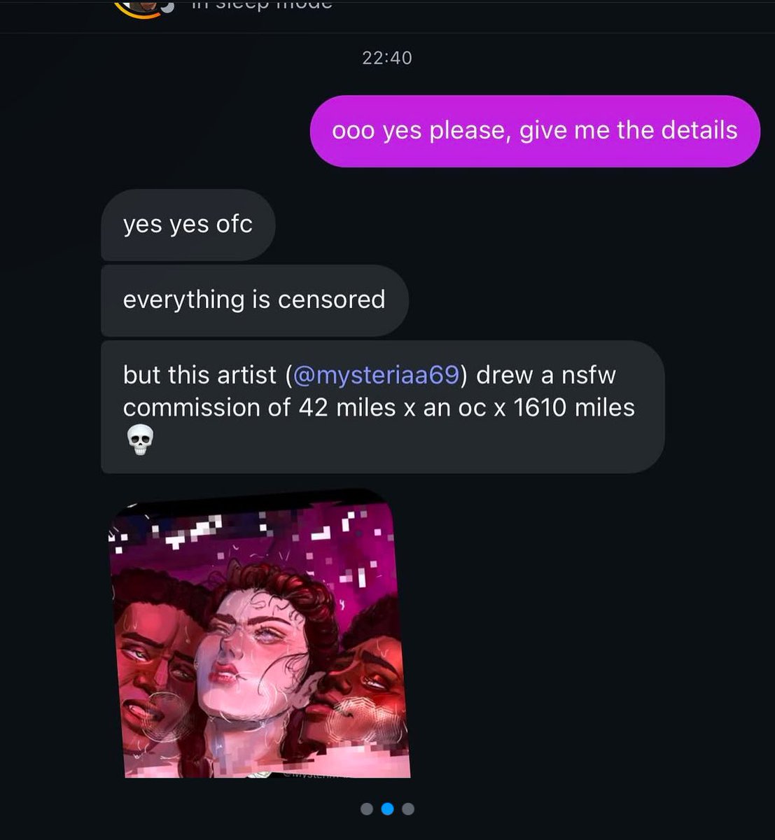 This one is on Instagram but if they got a Twitter report them here too! There excuse for drawing the commission was because theyre broke and desperate for money. I’m broke too but I would never accept or draw p3d0 themed work!