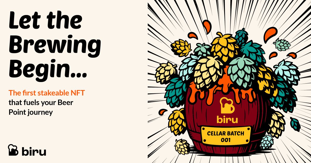 🍺 Introducing the first stakable NFT: B!RU Cellar Batch!
Your Beer Point journey begins with this exclusive drop 🍻
Staking is like brewing — the longer it rests, the richer the reward
Crafted for Biru’s early supporters. Don’t miss your chance to mint!

🎯 Mint Price:
🔸 SBT