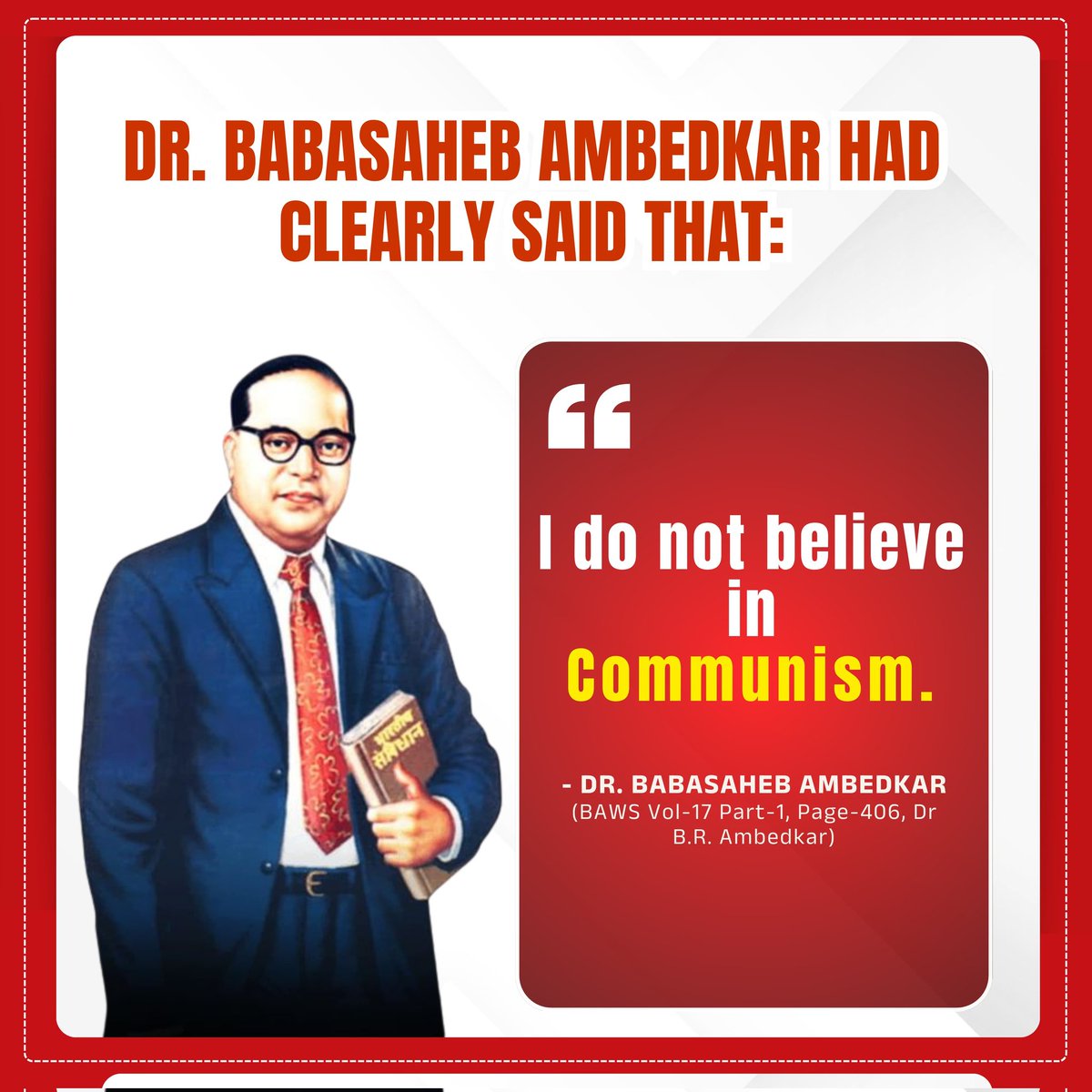 AtharvaKulABVP's tweet photo. 'I do not believe in communism'
   - Dr. B.R Ambedkar
.
.
.

#JayBhim https://t.co/meMolkEe20