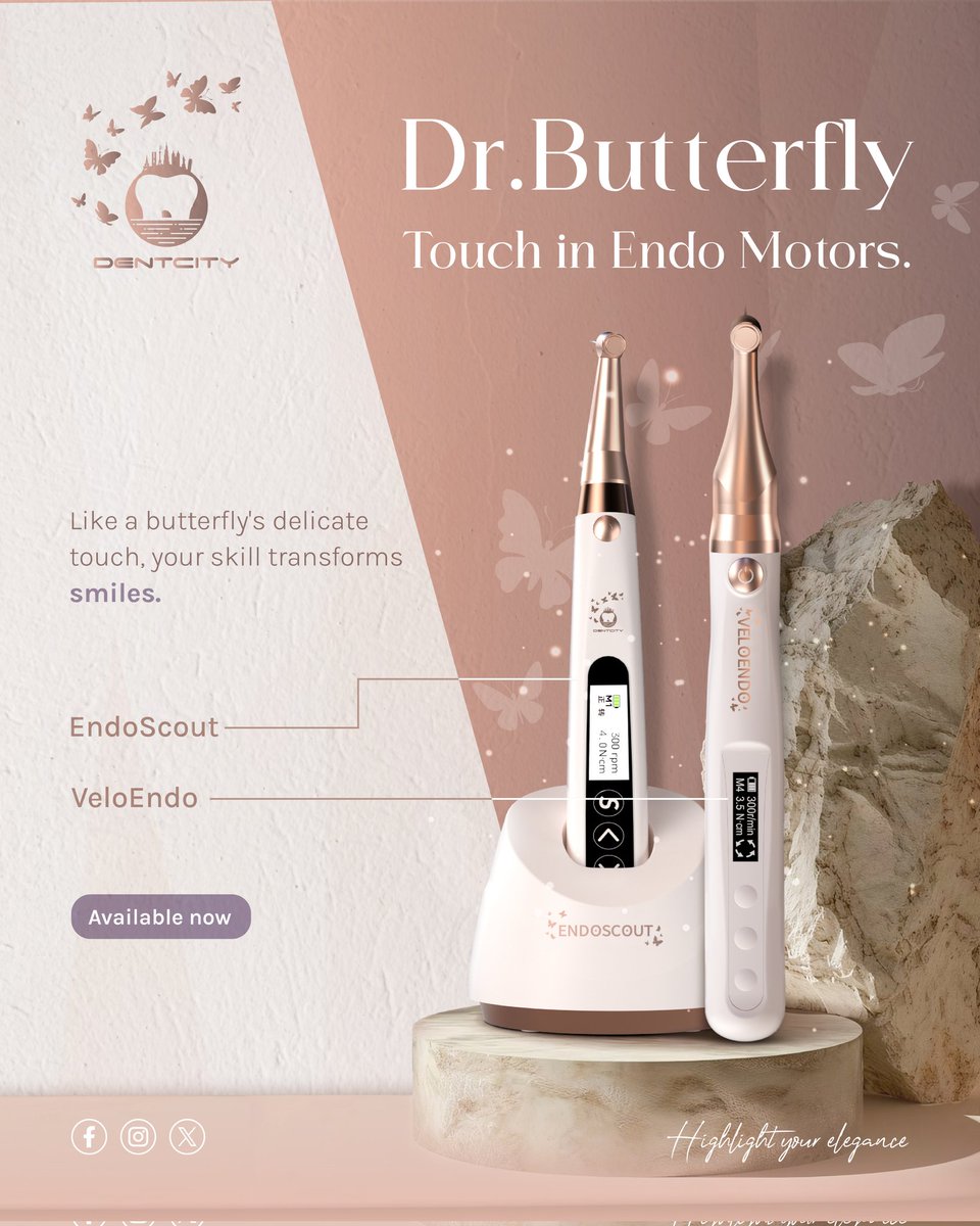 DentCity__'s tweet photo. Like a butterfly's delicate touch 🦋  your skill transforms smiles. 
Discover Dr. Butterflies Endo motors 🔥🤍

#DentCity
#empowering_dentists
#enhancing_smiles 
#dr_butterflies 
#highlight_your_elegance 

#dentistry #dentalhealth #dentistryworld #dentist #butterfly #womendentist https://t.co/ttr6X1p26H