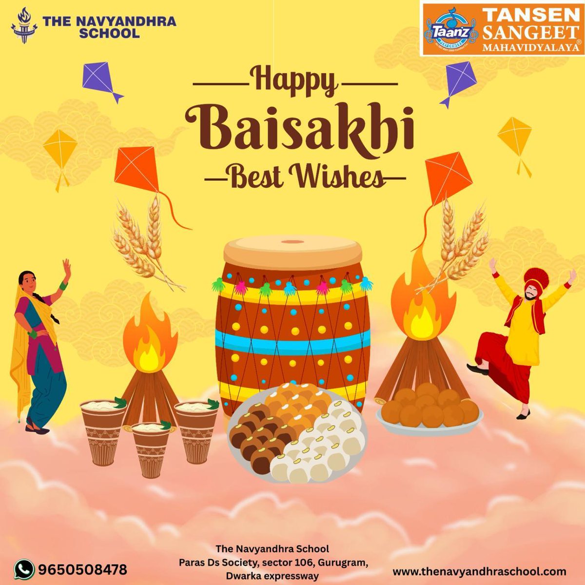 tansen_in's tweet photo. Happy Baisakhi from Tansen Sangeet Mahavidyalaya!
Celebrate the rhythm of harvest with the beats of dhol, Bhangra &amp; Gidda!
Join us at Paras Dews, Sec 106, Gurugram for music &amp; dance magic!
🎵 Book your FREE demo now!
📞 9560193882 | 9650508478
#HappyBaisakhi #TansenSangeet https://t.co/WUe3n8Kx1B