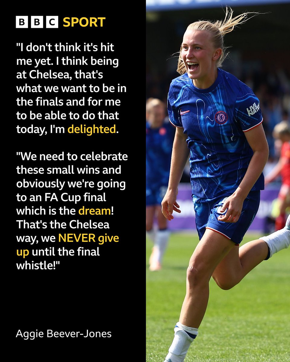 Emily Herbert (@emilyherbertuk) on Twitter photo Aggie Beever-Jones sent Chelsea to the FA Cup Final with an extra-time winner yesterday! ⚽️🏆
📲 You can hear the full interview on 'The London Women's Football Show' on <a href="/BBCRadioLondon/">BBC Radio London</a> on Tuesday 6-7 PM ⏰
#BBCFootball #CFCW <a href="/5liveSport/">BBC 5 Live Sport</a> Aggie Beever-Jones sent Chelsea to the FA Cup Final with an extra-time winner yesterday! ⚽️🏆
📲 You can hear the full interview on 'The London Women's Football Show' on <a href="/BBCRadioLondon/">BBC Radio London</a> on Tuesday 6-7 PM ⏰
#BBCFootball #CFCW <a href="/5liveSport/">BBC 5 Live Sport</a>