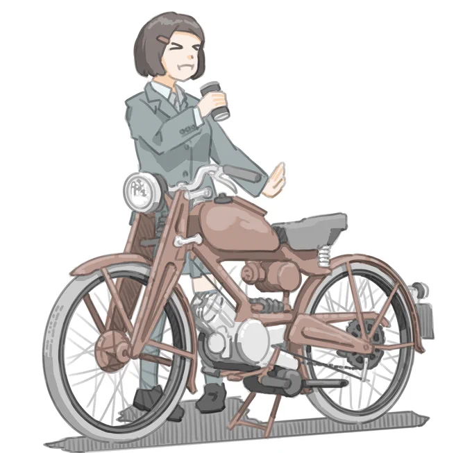 自販機で間違ってブラックコーヒーを買ってしまった女子です。(Moto Guzzi Guzzino (1950))【再掲】#バイクJK #イラスト 