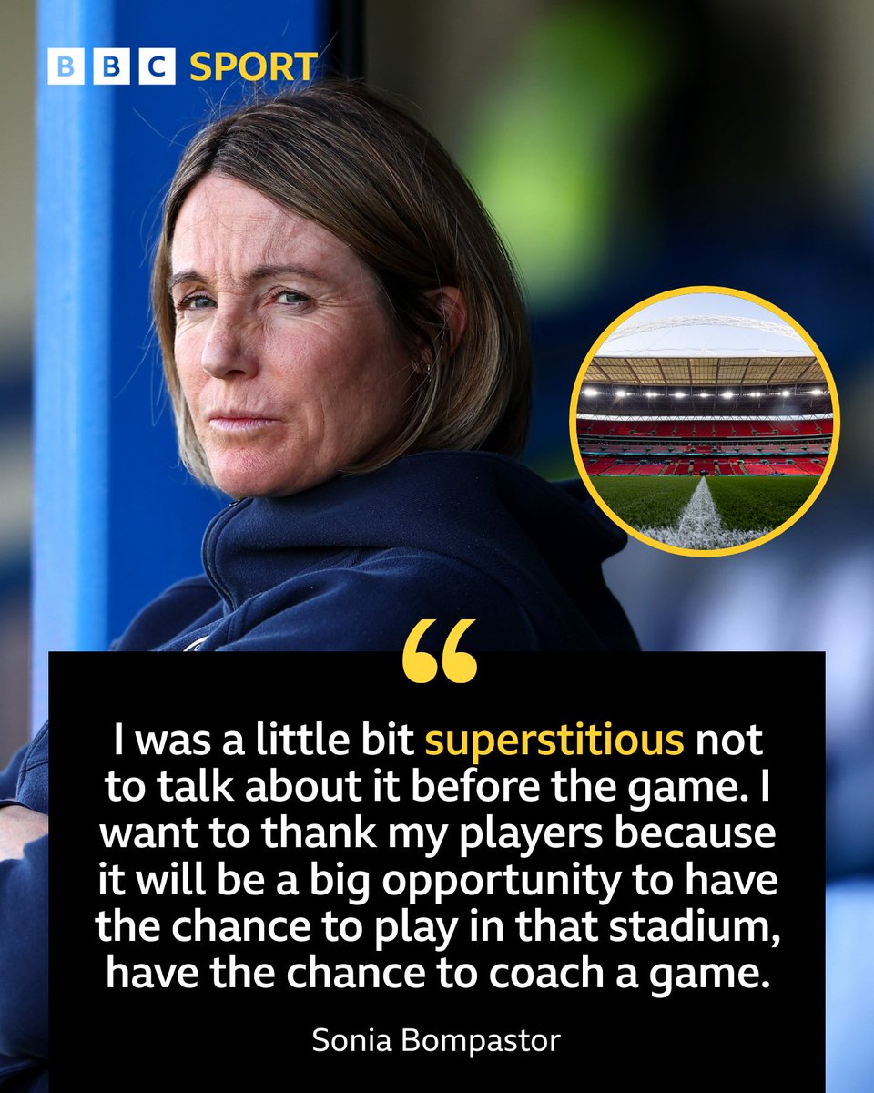 Emily Herbert (@emilyherbertuk) on Twitter photo Sonia Bompastor will coach at Wembley for the first time in next month’s FA Cup Final 🏆🔵
📲 You can listen to the full interview on 'The London Women's Football Show' on <a href="/BBCRadioLondon/">BBC Radio London</a> on Tuesday 6-7 PM ⏰
#BBCFootball #CFCW <a href="/5liveSport/">BBC 5 Live Sport</a> Sonia Bompastor will coach at Wembley for the first time in next month’s FA Cup Final 🏆🔵
📲 You can listen to the full interview on 'The London Women's Football Show' on <a href="/BBCRadioLondon/">BBC Radio London</a> on Tuesday 6-7 PM ⏰
#BBCFootball #CFCW <a href="/5liveSport/">BBC 5 Live Sport</a>